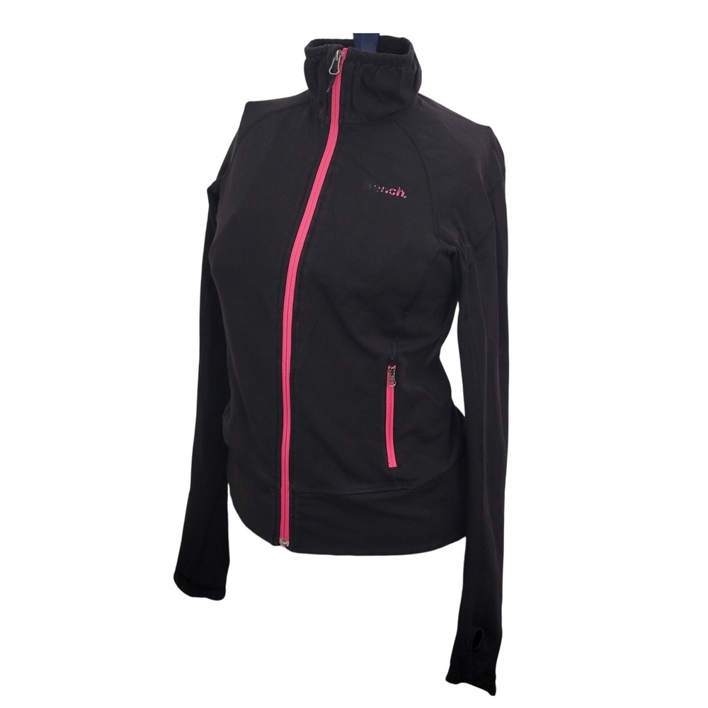 Bench Track Jacket Women's Small Black Neon‎ Pink Zip Funnel Neck Thumbholes Y2K